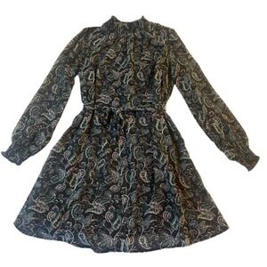 DR2 by Daniel Rainn Long sleeve mock neck paisley print dress